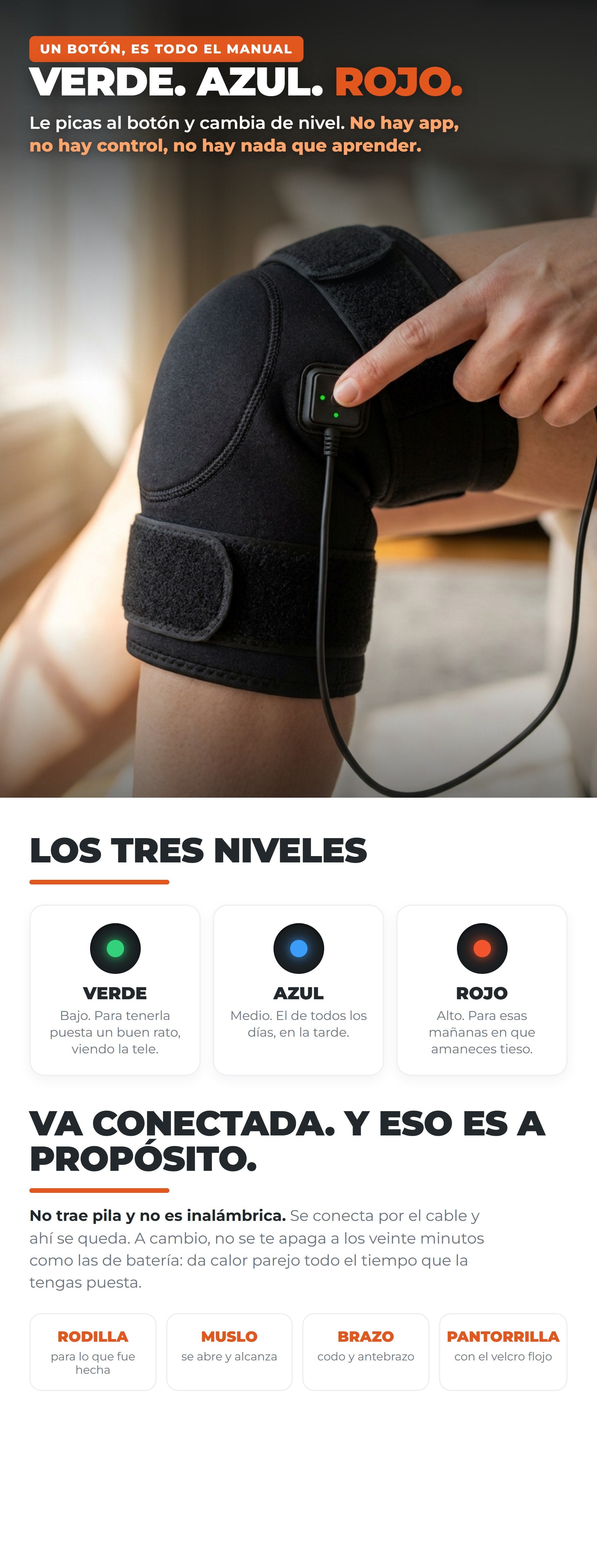 Los tres niveles: verde, azul y rojo
