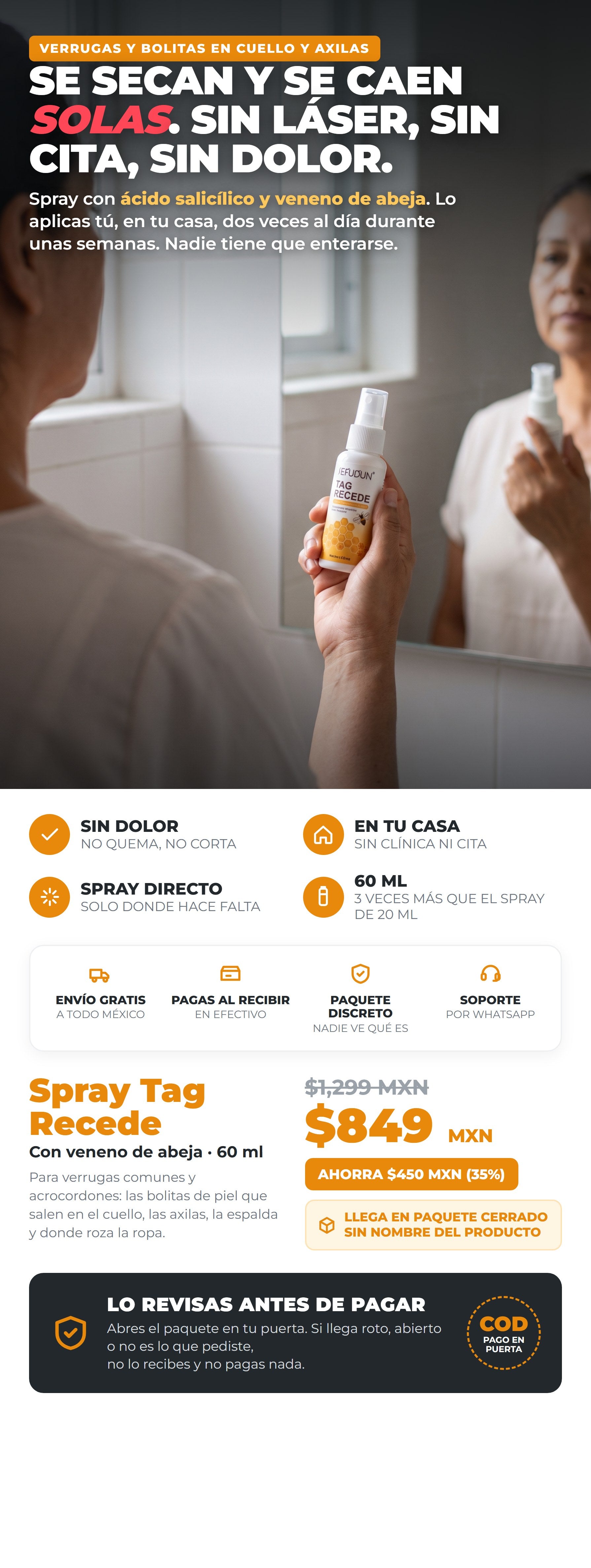 Spray quita verrugas en el espejo del baño