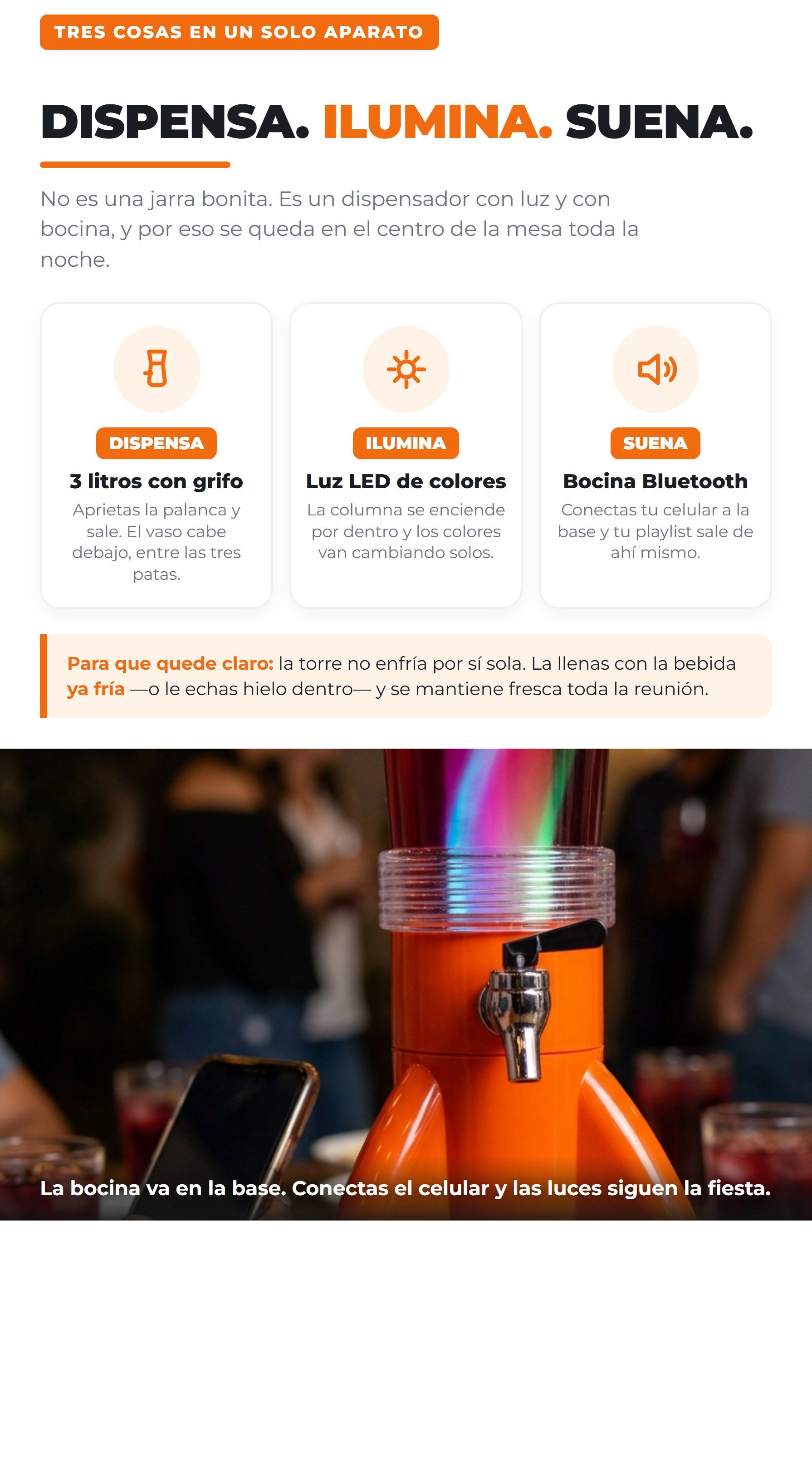 Dispensa, ilumina y suena: tres cosas en una